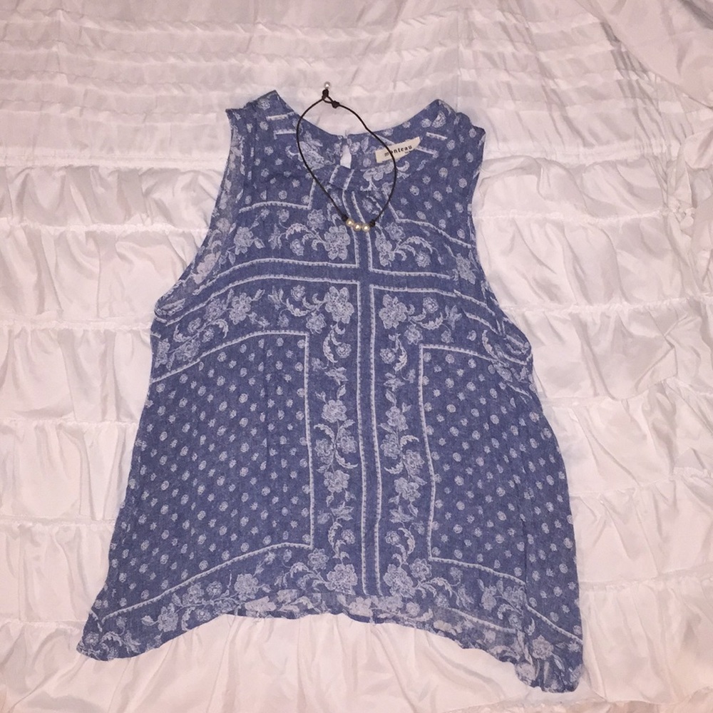 Denim blue and white tank top